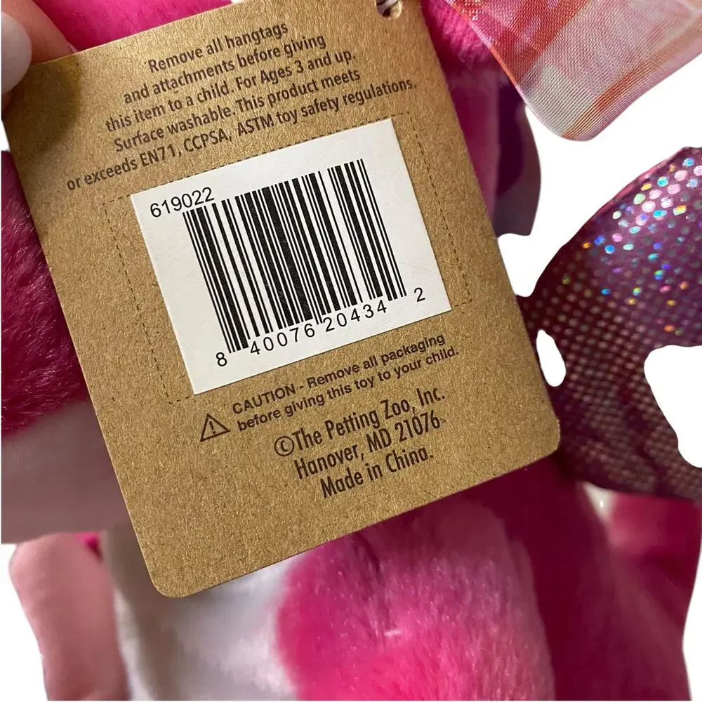 NWT The Petting Zoo Pink Dragon with Shimmery Heart Plush 10